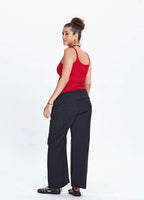 Relaxed Fit Tie-Waist Black Maternity Pants 732