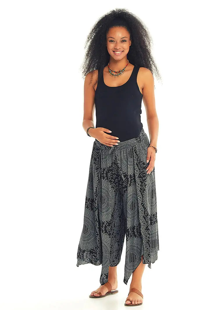 Gri Desenli Beli Lastikli Hamile Pantolon 3541