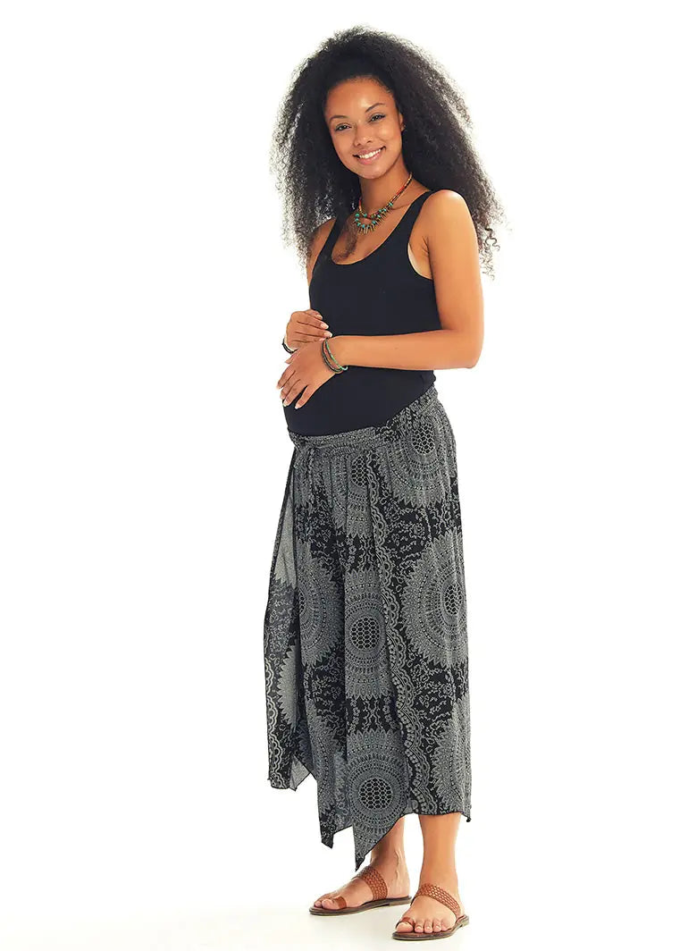 Gri Desenli Beli Lastikli Hamile Pantolon 3541