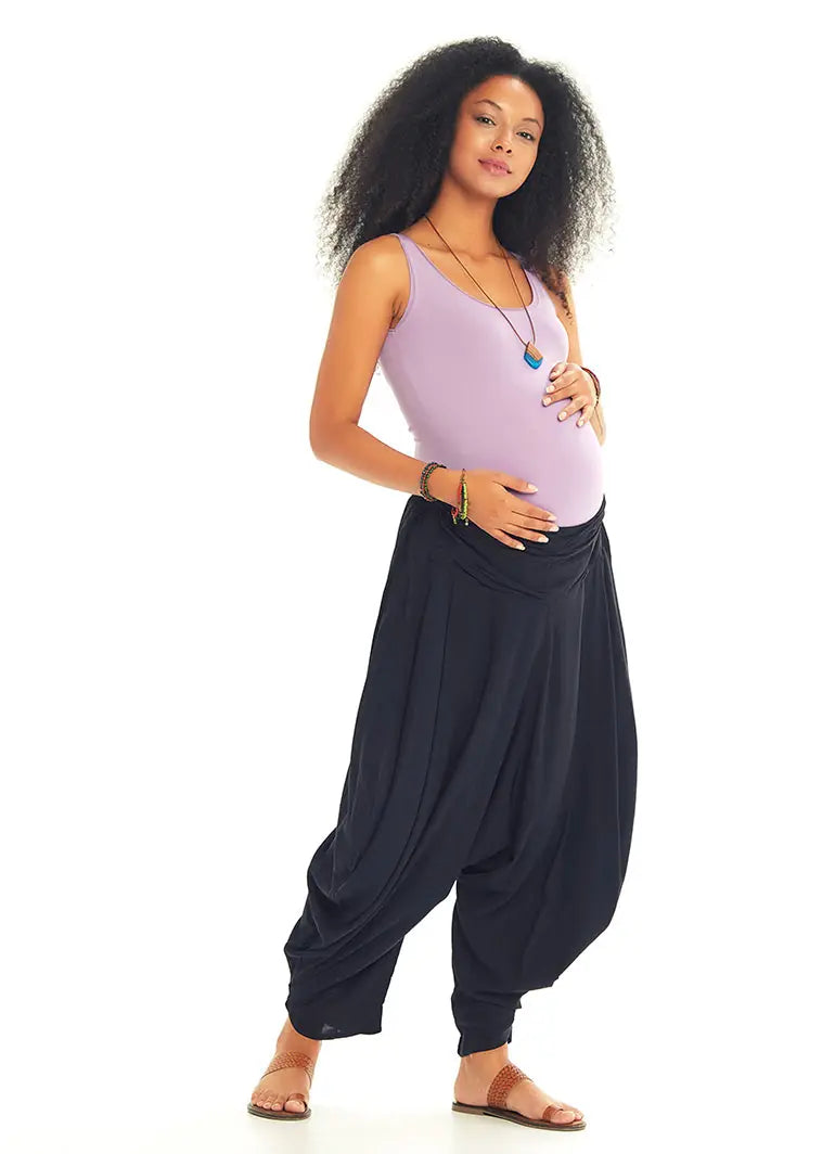 Drape Bel Lastikli Siyah Şalvar Hamile Pantolon 3515