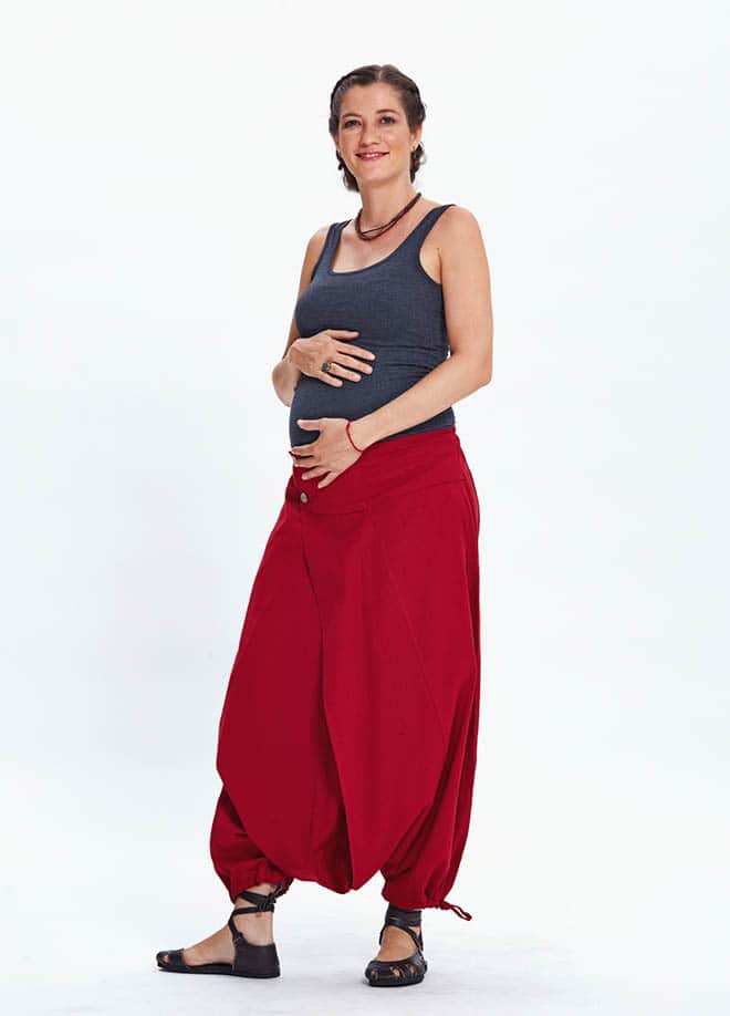 Ethnic Patterned Buttoned Red Maternity Culottes 726