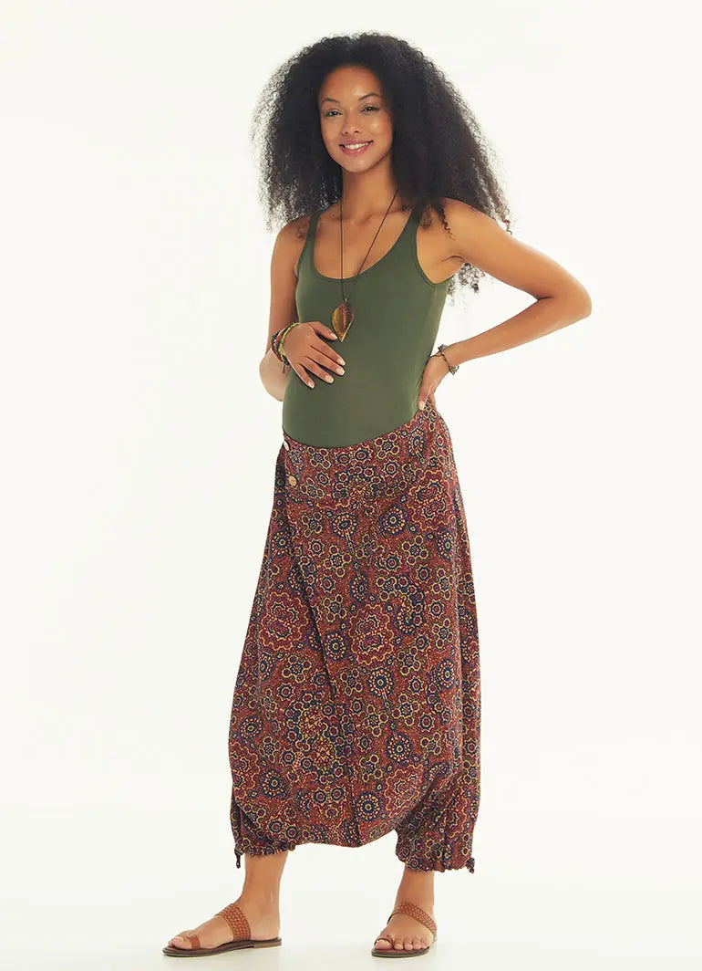 Etnik Desenli Düğmeli Retro Desenli Hamile Pantolon Etek 3521