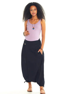 Black Ethnic Patterned Buttoned Maternity Culottes 3523