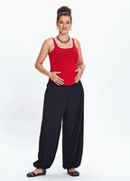 Black Elastic Waist Loose Fit Maternity Harem Pants 700