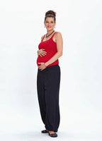 Black Elastic Waist Loose Fit Maternity Harem Pants 700