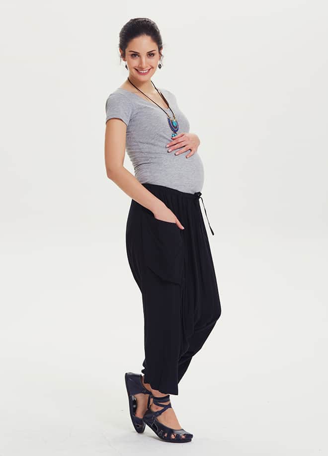 Bohemian Capri Pocketed Black Maternity Harem Pants 1410