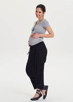 Bohemian Capri Pocketed Black Maternity Harem Pants 1410
