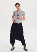 Bohemian Capri Pocketed Black Maternity Harem Pants 1410