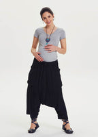 Bohemian Capri Pocketed Black Maternity Harem Pants 1410
