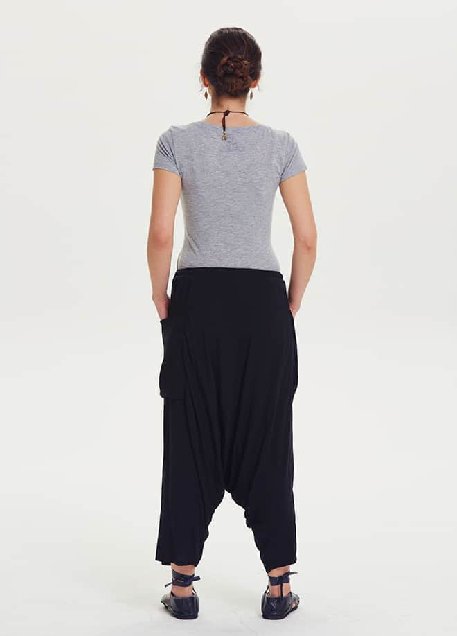 Bohemian Capri Pocketed Black Maternity Harem Pants 1410