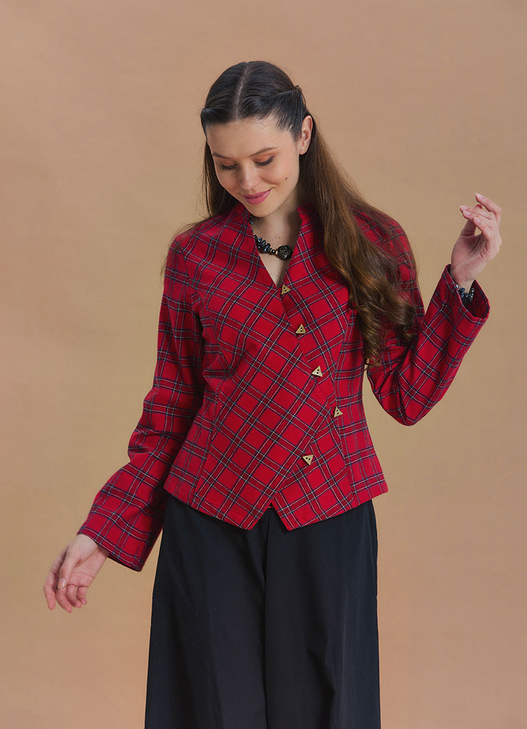 Floral Print Mandarin Collar Asymmetric Buttoned Jacket Blouse 5387