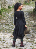 Bohem Tarz Asimetrik Kesim V Yaka Balon Elbise 1210