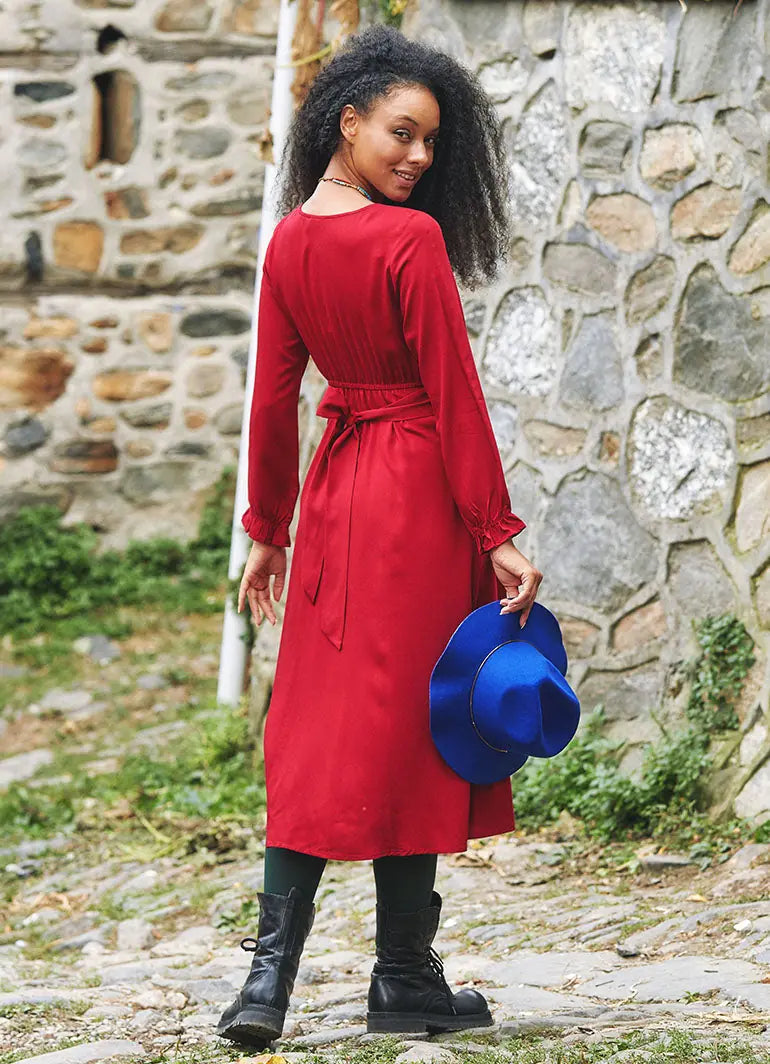 Bohem Tarz Kloş Kırmızı Elbise 4828