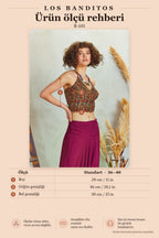 Halter Neck Backless Burgundy Floral Blouse