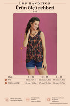 Black Floral Sleeveless Buttoned Women's Blouse 6468