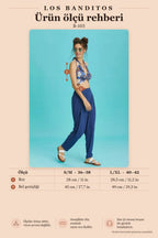 Halter Neck Blue Patterned Crop Blouse 6344