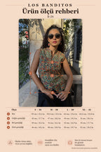 Mandarin Collar Cross-Button Green Floral Blouse