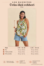 Halter Neck Button Detail Pleated Anita Patterned Sleeveless Blouse 7223