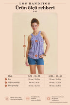 Halter Neck Button Detail Pleated Lilac Floral Blouse 7222
