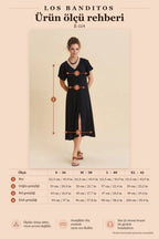 Batwing Sleeve Buttoned V-Neck Black Bohemian Dress 2441