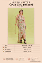 V-Neck Backless Halter Neck Beige Floral Dress 6974