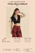 Derin V Yaka Beli Gipeli Siyah Crop Bluz 7262