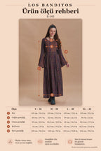 Boat Neck Tie-Waist Flared Sleeve Elba Patterned Long Sleeve Dress