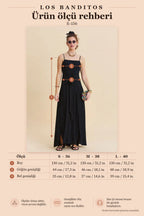Spaghetti Strap Tie-Back Side Slit Black Maxi Dress 7132
