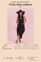Draped Collar Authentic Black Dress 4922