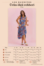 Blue Patterned Boat Neck Asymmetric Cut Dress 6553