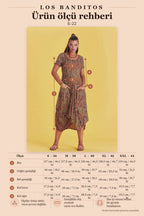 Authentic Pool Neck Half Sleeve Red Patterned Long Dress 4884