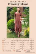 Retro Patterned Pool Neck Long Dress with Front Pocket 2432