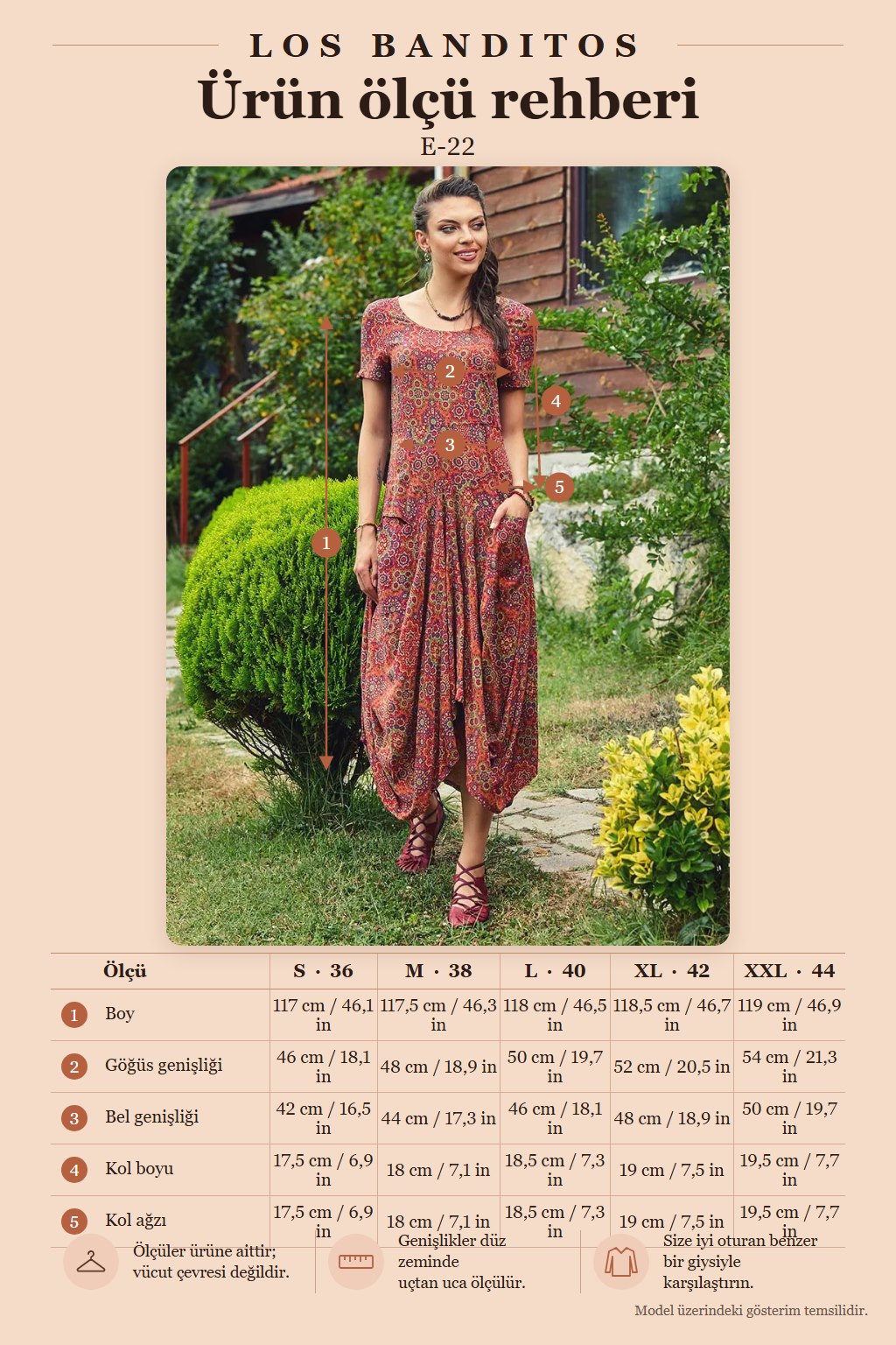 Retro Patterned Pool Neck Long Dress with Front Pocket 2432