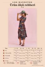 Black Patterned Authentic Pool-Neck Half-Sleeve Maxi Dress 6564