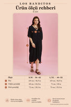 V-Neck Front-Knotted Black Batwing Sleeve Dress 6484