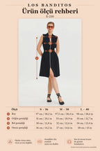 Stand-Up Collar Zipper Detail Black Summer Dress 6760