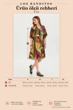 Button Detailed V-Neck Half Sleeve Khaki Midi Dress 6764
