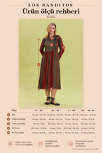 Patterned Crew Neck Button Detail Brick Long Sleeve Dress 6763