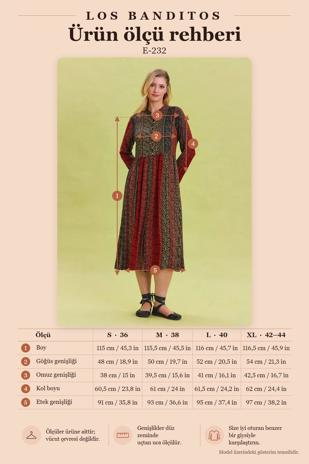Patterned Crew Neck Button Detail Brick Long Sleeve Dress 6763
