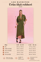 V-Neck Ruched Detail Khaki Casual Dress 6850