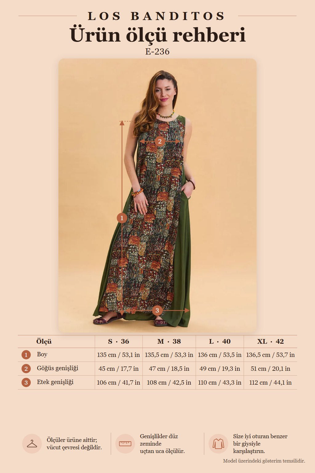 Crew Neck Pocket Detailed Loose Fit Khaki Dress 6827