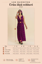 V-Neck Slit Detail Patterned Claret Red Long Dress 6775