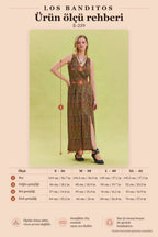 V-Neck Slit Detail Patterned Green Long Dress 6774