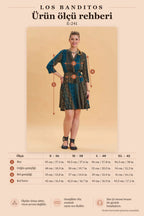 Stand-Up Collar Button Detailed Patterned Midi Dress in Petrol 6780
