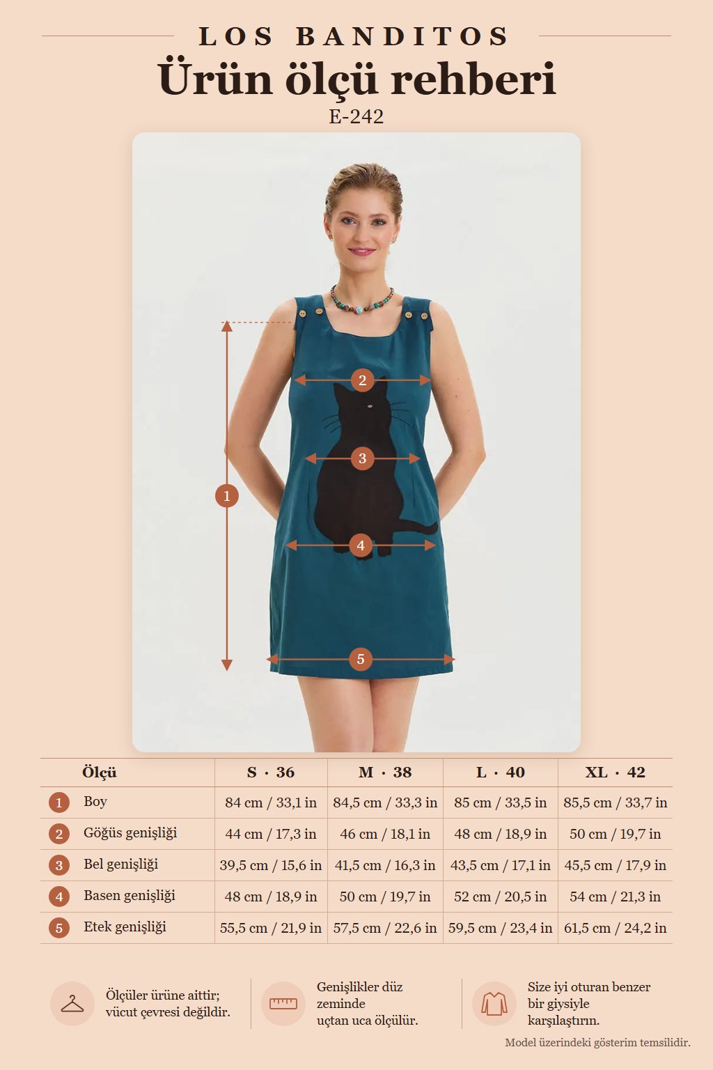 U-Neck Cat Patterned Button Detail Petrol Casual Dress 6822