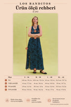 V-Neck Slit Indigo Bohemian Dress 6964