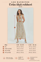 Double-Breasted V-Neck Yoked Slit Beige Maxi Dress 6882