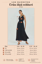V-Neck Yoke Wrap Black Long Dress 6880