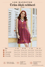 V-Neck Button Detail Sleeveless Red Ethnic Dress 7357