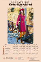 Mandarin Collar Button-Detailed Tie-Front Fuchsia Flannel Dress 7055